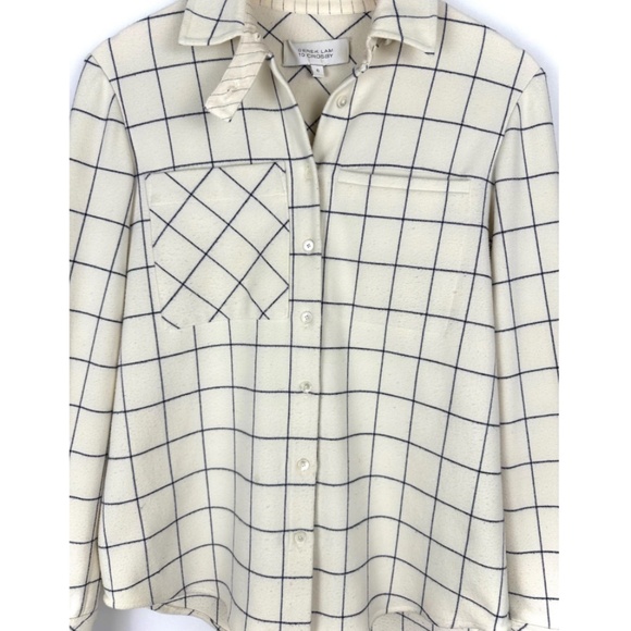 Derek Lam 10 Crosby Plaid Shirt Jacket in Beige • Navy Blue Grid Check • M - Picture 9 of 10